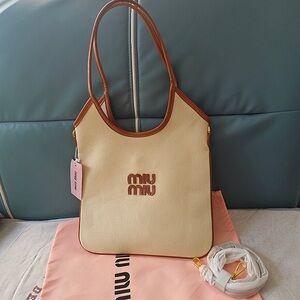 Miu Miu Cream and Brown Shoulder Bag